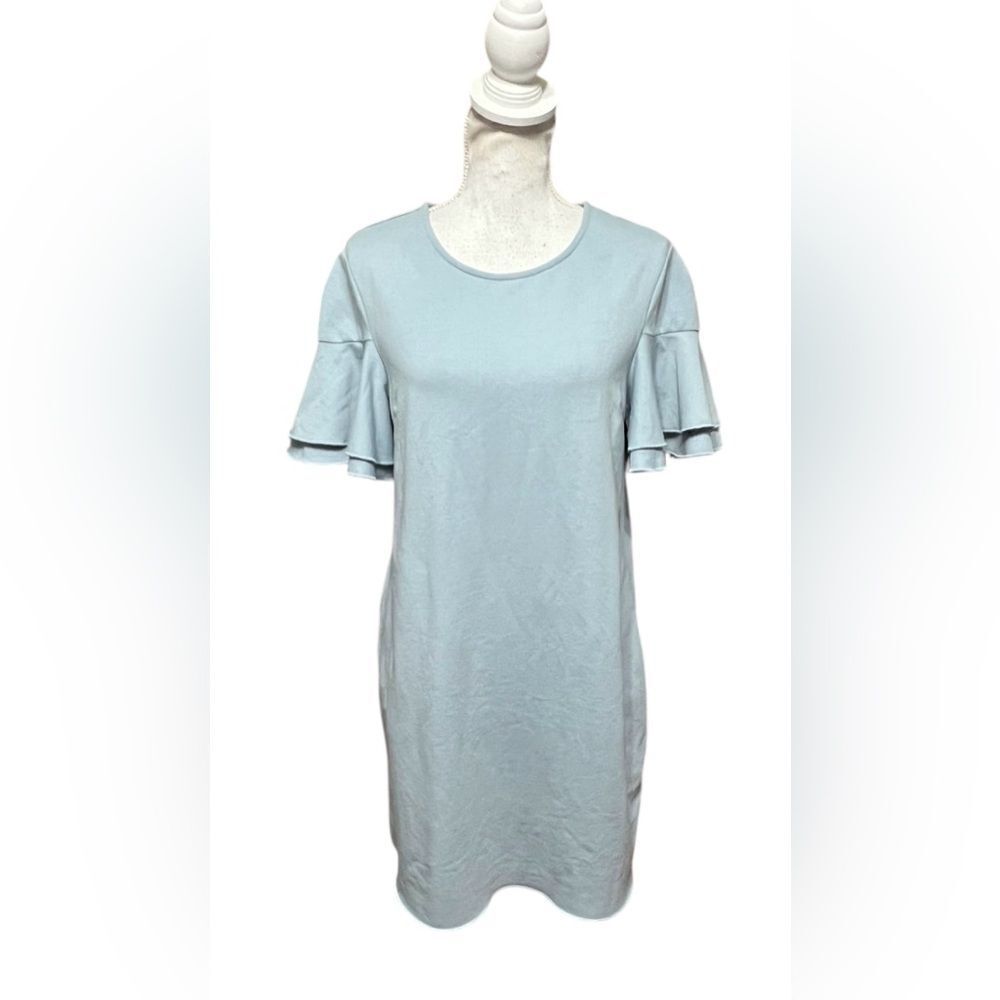 Sundays Muted blue Ruffle Sleeve scoop Neck Shift Dress Size medium